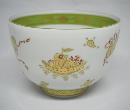 画像1: 鶸金襴手　宝絵茶碗